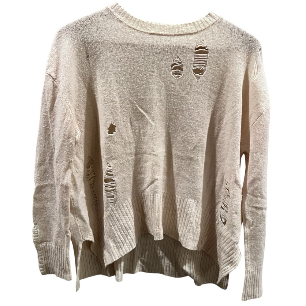 Enza Costa Cream Distressed Wool Cashmere Sweater - Picture 3 of 12